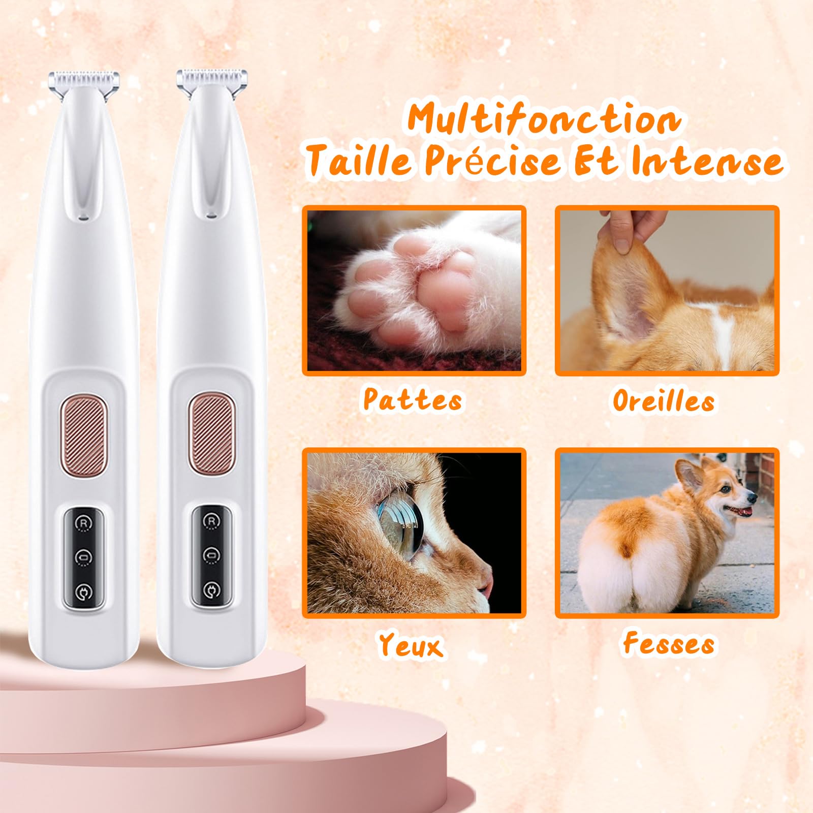 Tondeuse De Toilettage GrosMatou Douceur & Sécurité, Tondeuse Gros Matou Silencieuse, Tondeuse Pattes Chien Chat, Coupe Poils Animaux Avec Lumière LED, Rechargeable USB, étanche (1PCS)