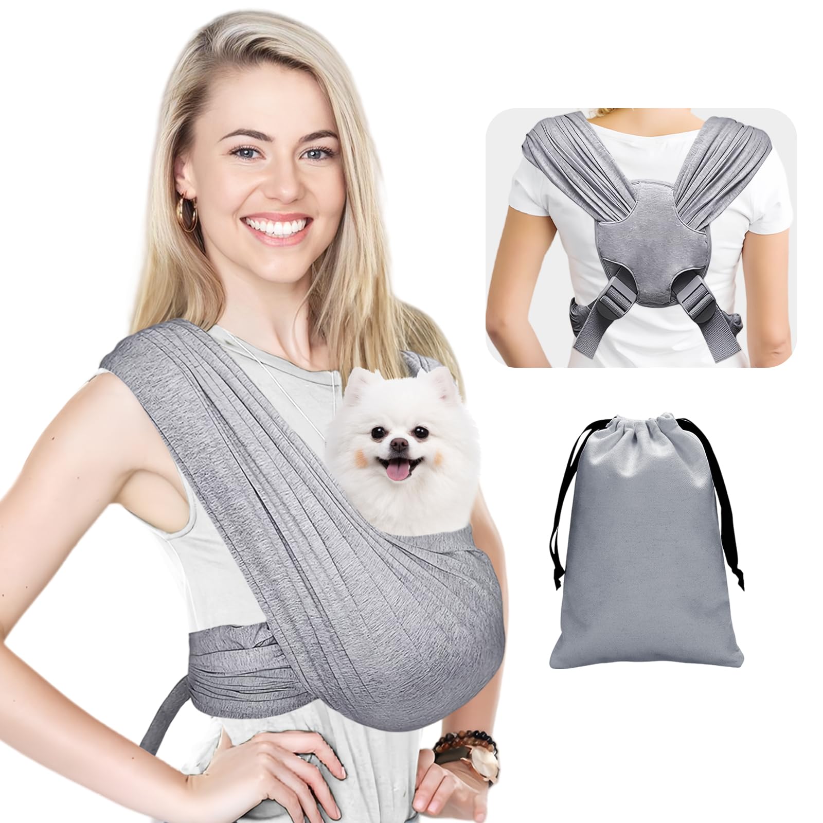 Produktbild von Hundetragetasche – Verstellbar, Grau, Atmungsaktiv, Ergonomisch, Für Kleine Hunde – Freihändig Unterwegs