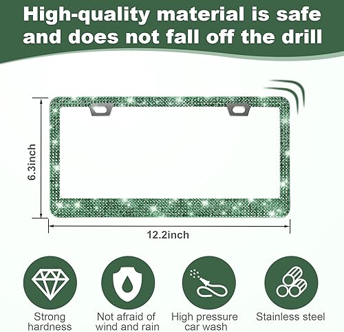 Vista 36 de Paquete de 2 marcos de matrícula brillantes para mujer, accesorios de automóvil con diamantes de imitación brillantes con tapas de cristal con Blanco