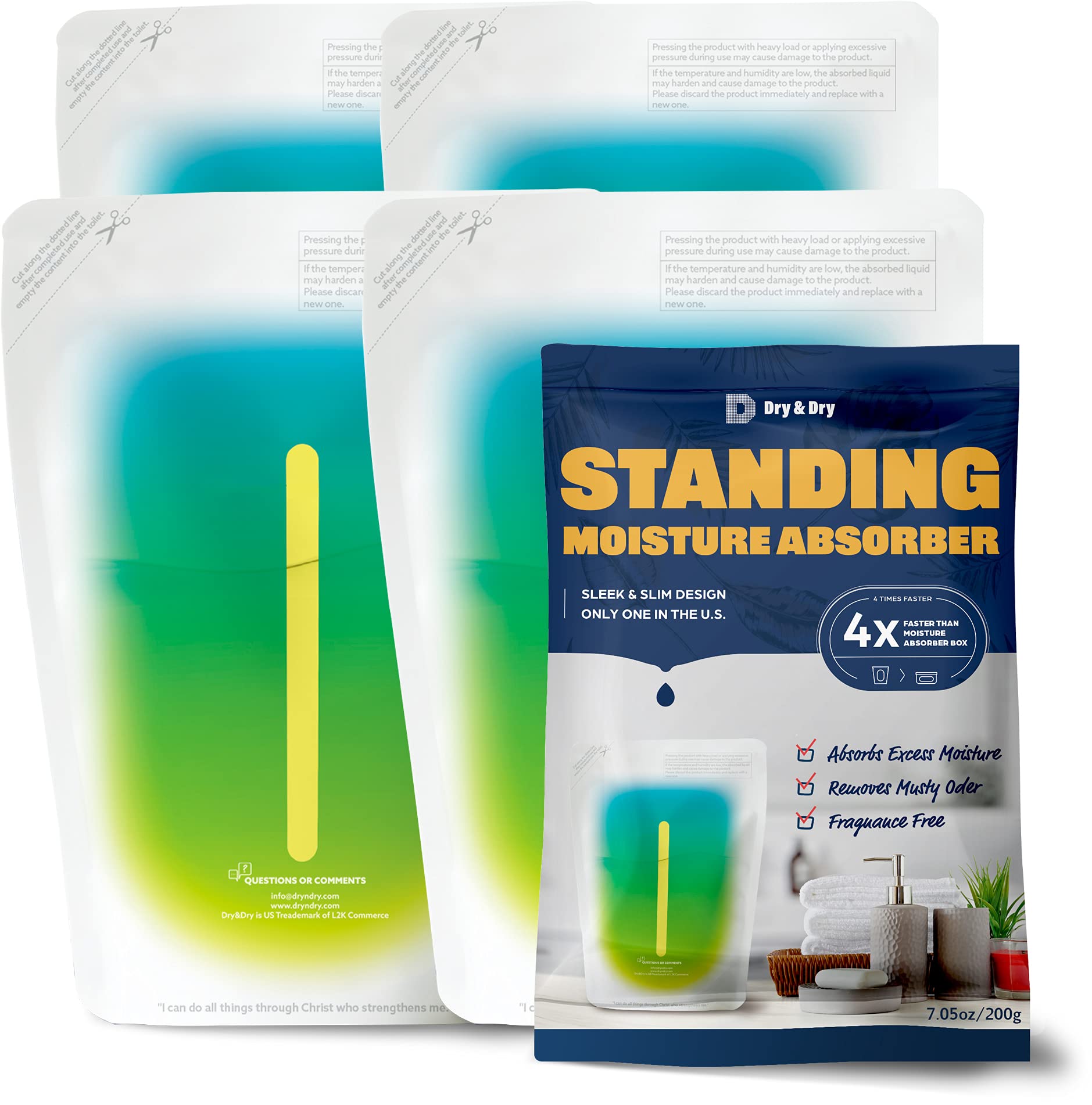 Dry & Dry4 Packs Standing Moisture Absorbers to Control Excess Moisture for Basements, Closets, Bathrooms, Laundry Rooms - Moisture Absorbers Moisture Absorbers