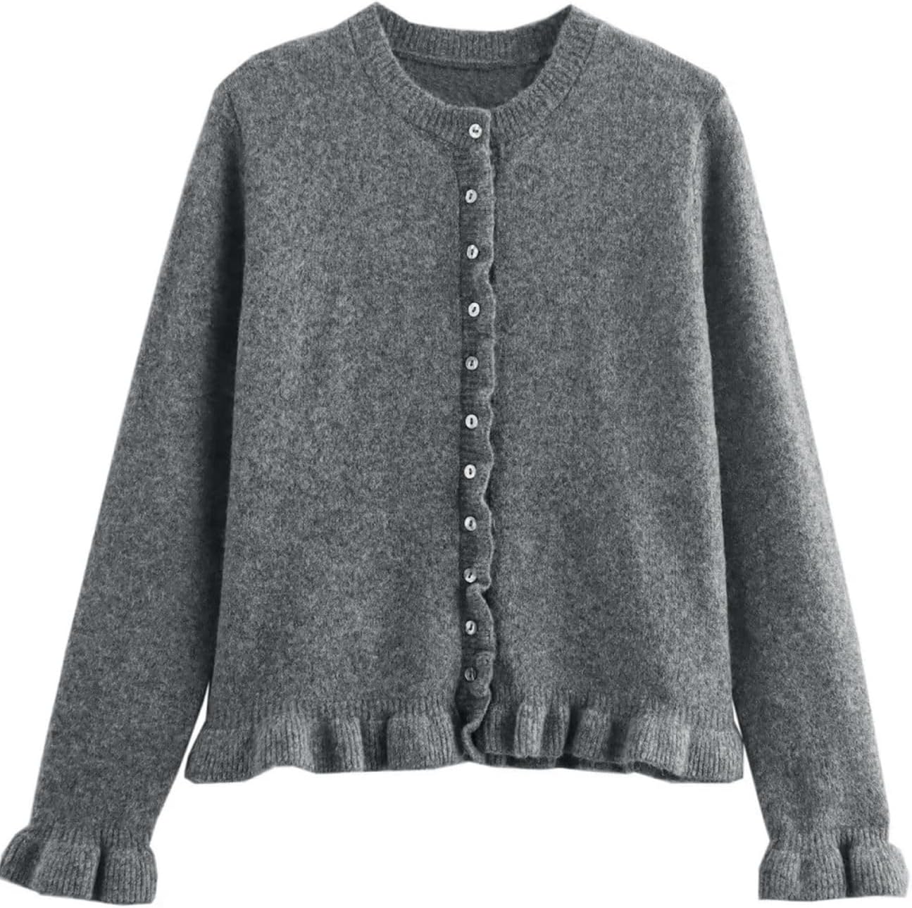 Yimoon Women's Cropped Cardigan Sweater Ruffle Frilly Long Sleeve Button Down Cute Knit Outwear 2026 Trendy - Image 4