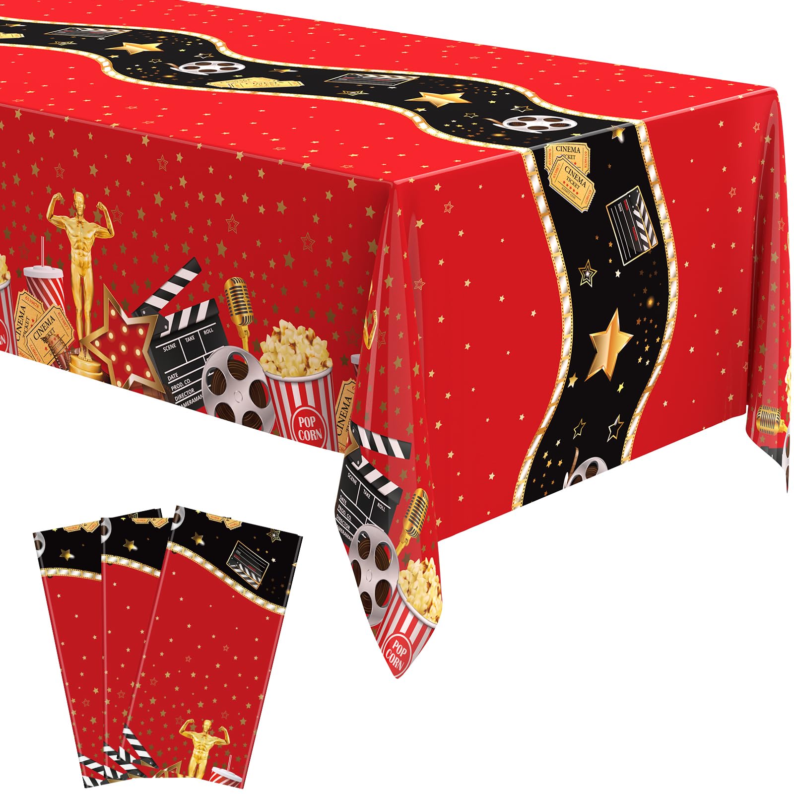 Oudain 3 Pcs Movie Night Tablecloth 54 x 108 Inch Movie Theme Table Covers Rectangular Tablecloth for Movie Night Party Supplies Birthday Party
