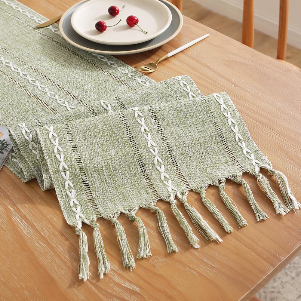 Rustic cotton linen braided table runner detail 4