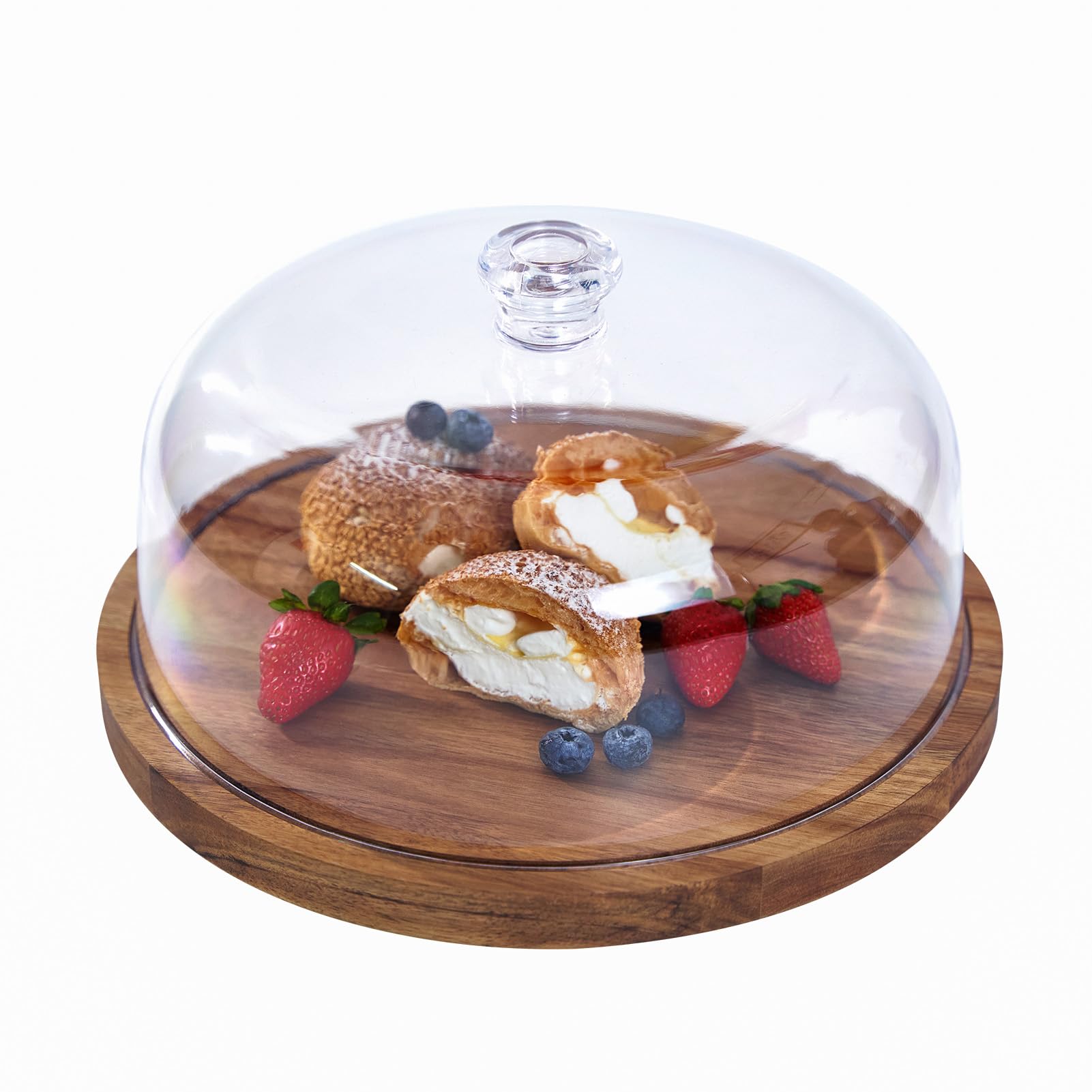 Tissting Tortenständer Holz 30 cm/12 Zoll Tortenplatte mit Acryl Deckel | Rund Kuchenständer Dessert Display Servierbrett Kuchenplatte für Hochzeiten Party Backgeschenke Charcuterie Obstplatten