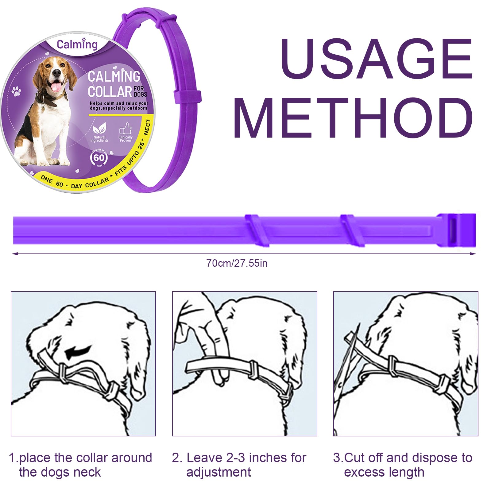 Kyaoayo Calming Collar for Dogs Pheromone Soothing Collar for Anxiety Stress Adjustable Size, Safe and Effective (Purple) - Image 3