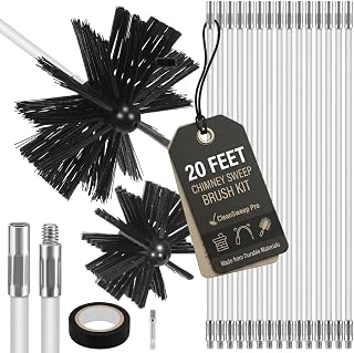 MAGICLULU 20 Feet Chimney Sweep Brush Kit, 15 Flexible Extendable Rods with 4/6in Heads for Fireplace Stove Maintenance, Rotary Drill Driven Flue Pipe Cleaner, Dryer Vent Lint Removal Tools
