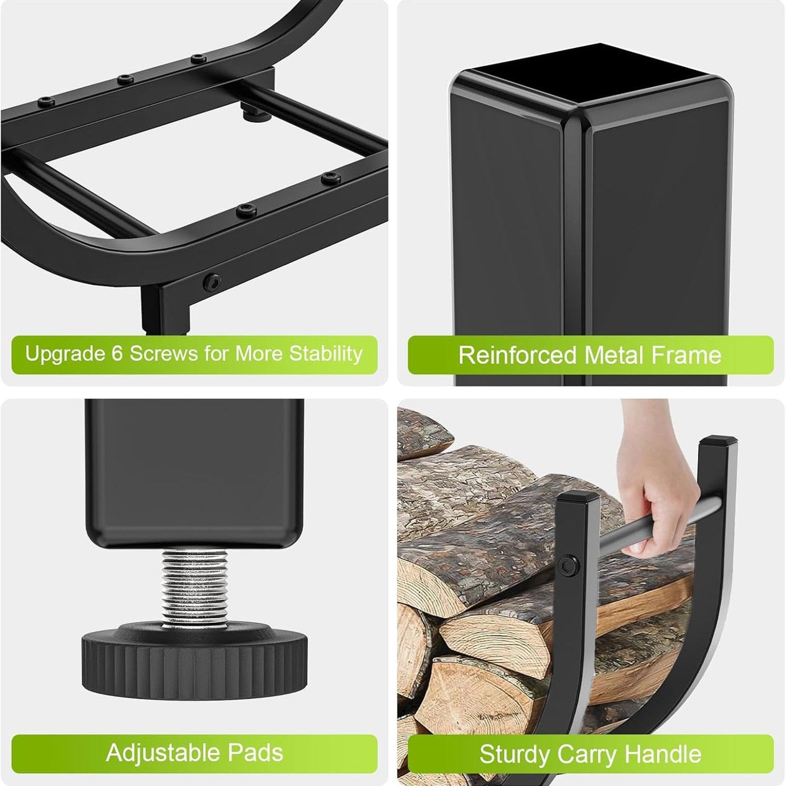 Porte-bûches Robuste en Fer avec Support à Bois pour Cheminée Rangement à Bûches Organisateur de Bûches Conception Légère Surface Antirouille Adapté