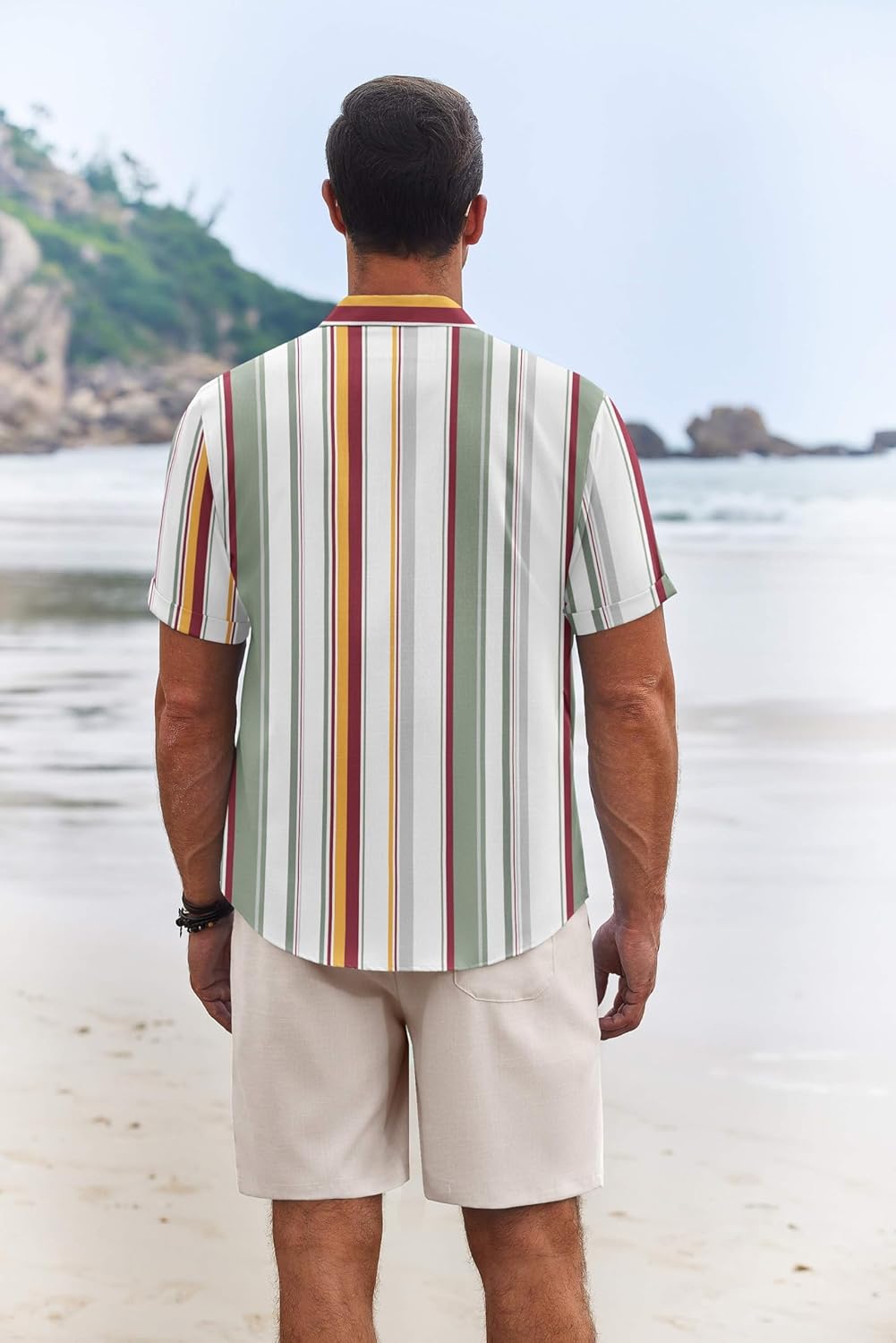 COOFANDY Men's Summer Beach Outfits 2 Piece Short Sleeve Shirts and Shorts Vacation Texture Linen Sets for Men - Image 3