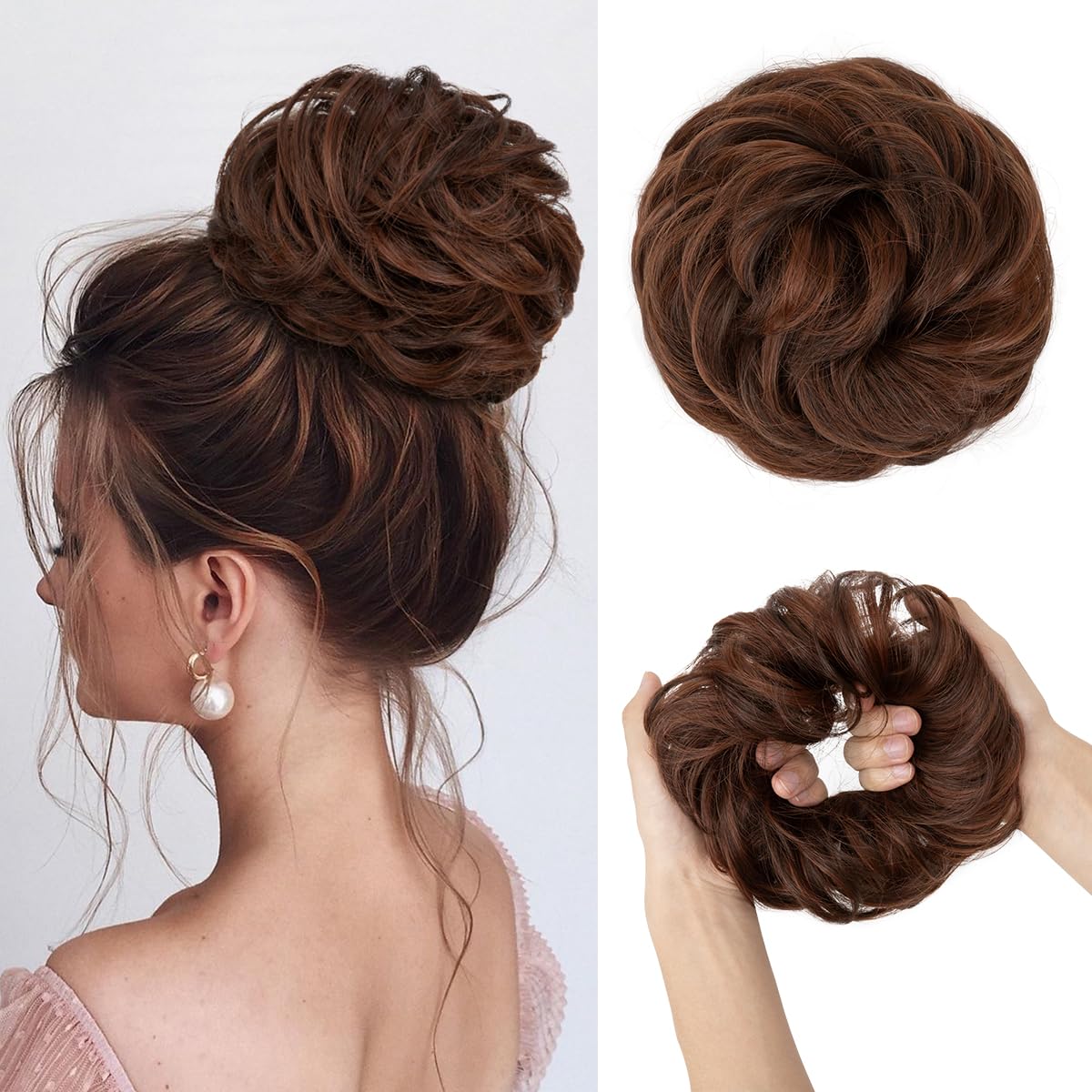 SARLA Messy Hair Bun Hair Piece for Womens Synthetic Hair Buns Extension Scrunchies Hairpieces Ponytail Hair Extensions Red Vino