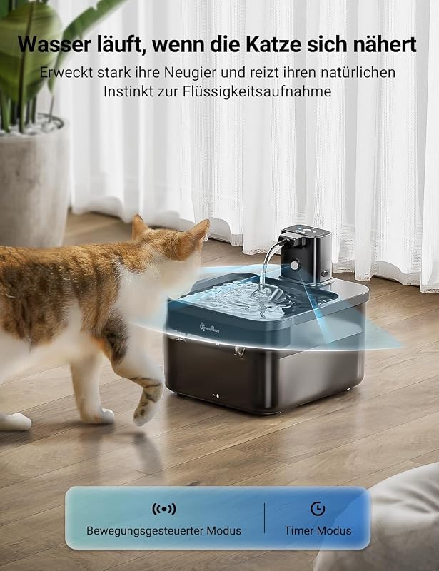DownyPaws Vezeték nélküli macska ivófontána mozgásérzékelővel, 2.5L, akkumulátoros - ABS black