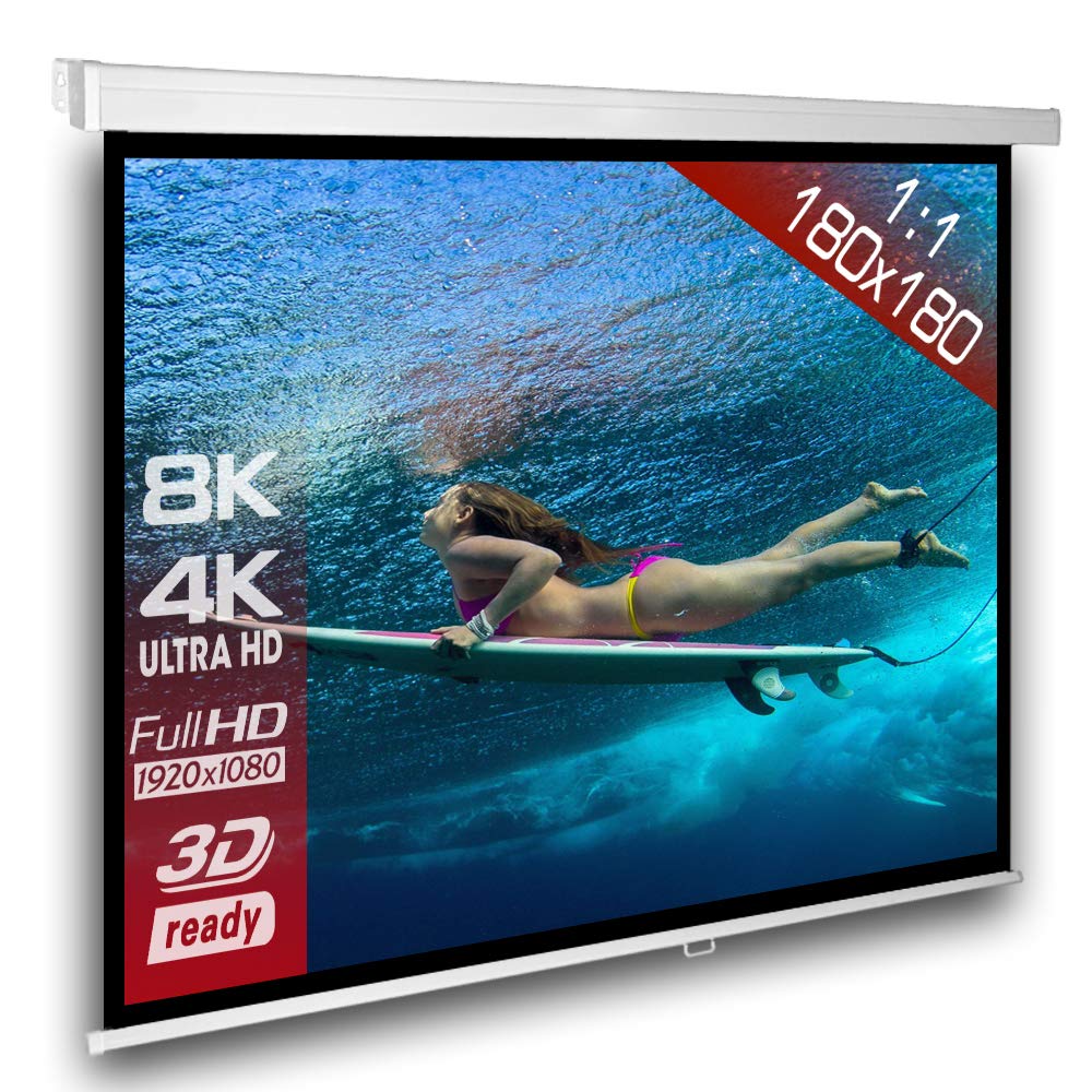 Alphavision SlenderLine Beamer Rolloleinwand 180 x 180 cm | Format 1:1 | 1,2 Gain | Full-HD 4K 8K & 2D/3D geeignet | manuelle Rolloleinwand für Heimkino und Präsentation | 4-Kant Gehäuse