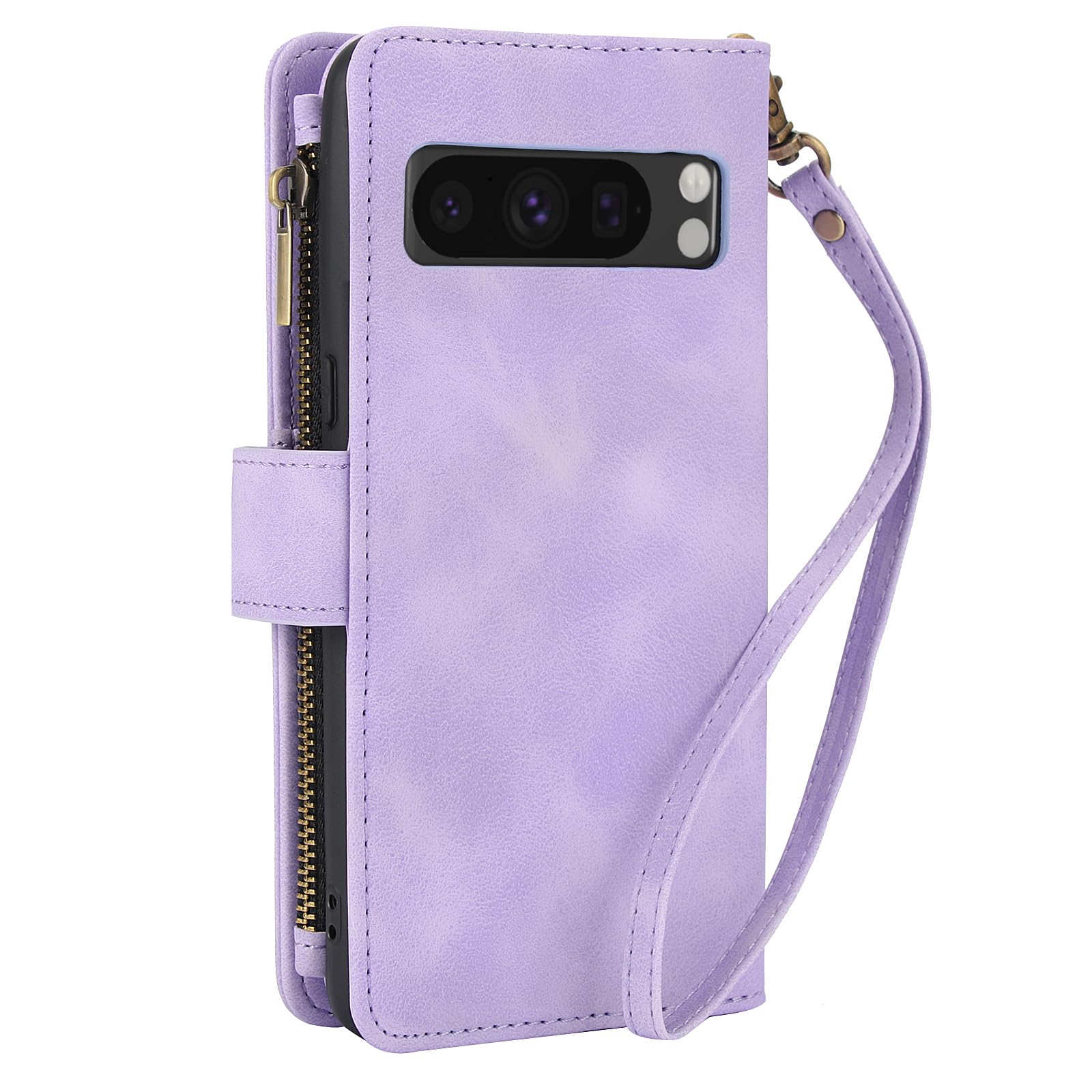 Dteck for Google Pixel 8 Pro Case (6.7") 2024 Release, PU Leather Protective Flip Wallet Case with Card Holder Slots/Zipper Pocket, Portable