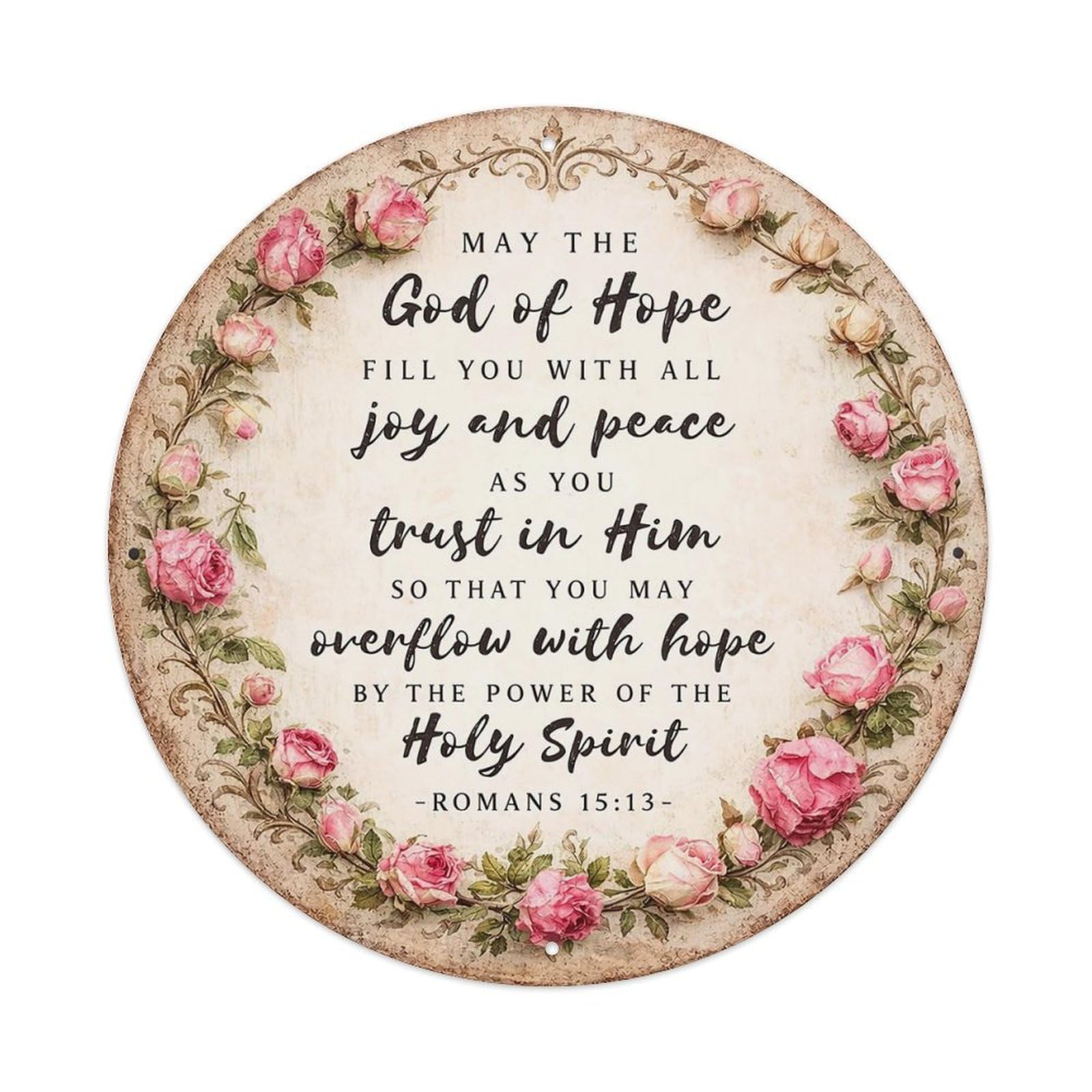 Floral Wreath Bible Verse Print Vintage Metal Tin Sign Retro Wall Decor for Home Bar Garage Cafe, Indoor & Outdoor Decorative，circle Metal Poster, 8x8 Inch