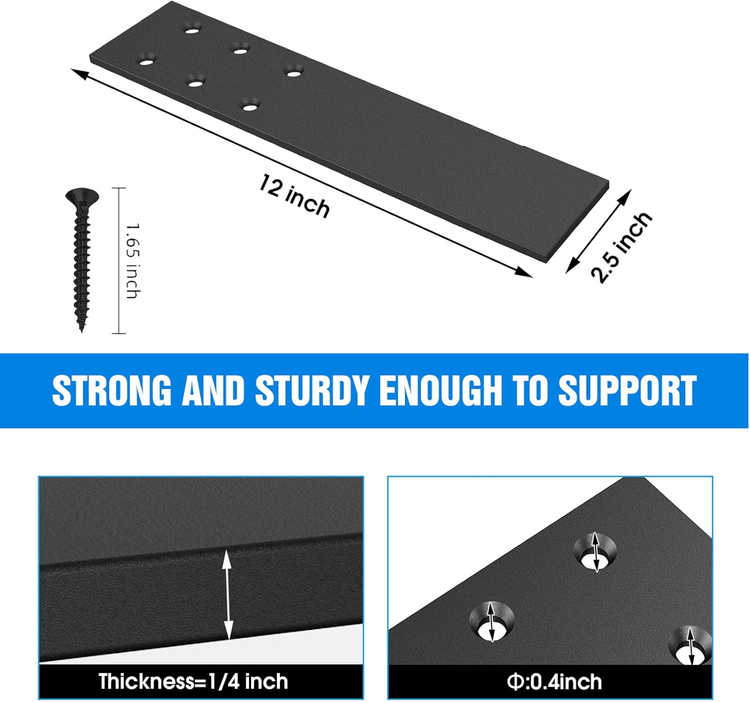 4-Pack Countertop Support Brackets Hidden Countertop Support 0.25" Thick Knee Wall Support Bracket Heavy Duty Bracket for Quartz/Granite/Wood/Concrete Countertops Screws Included (4, 12in)