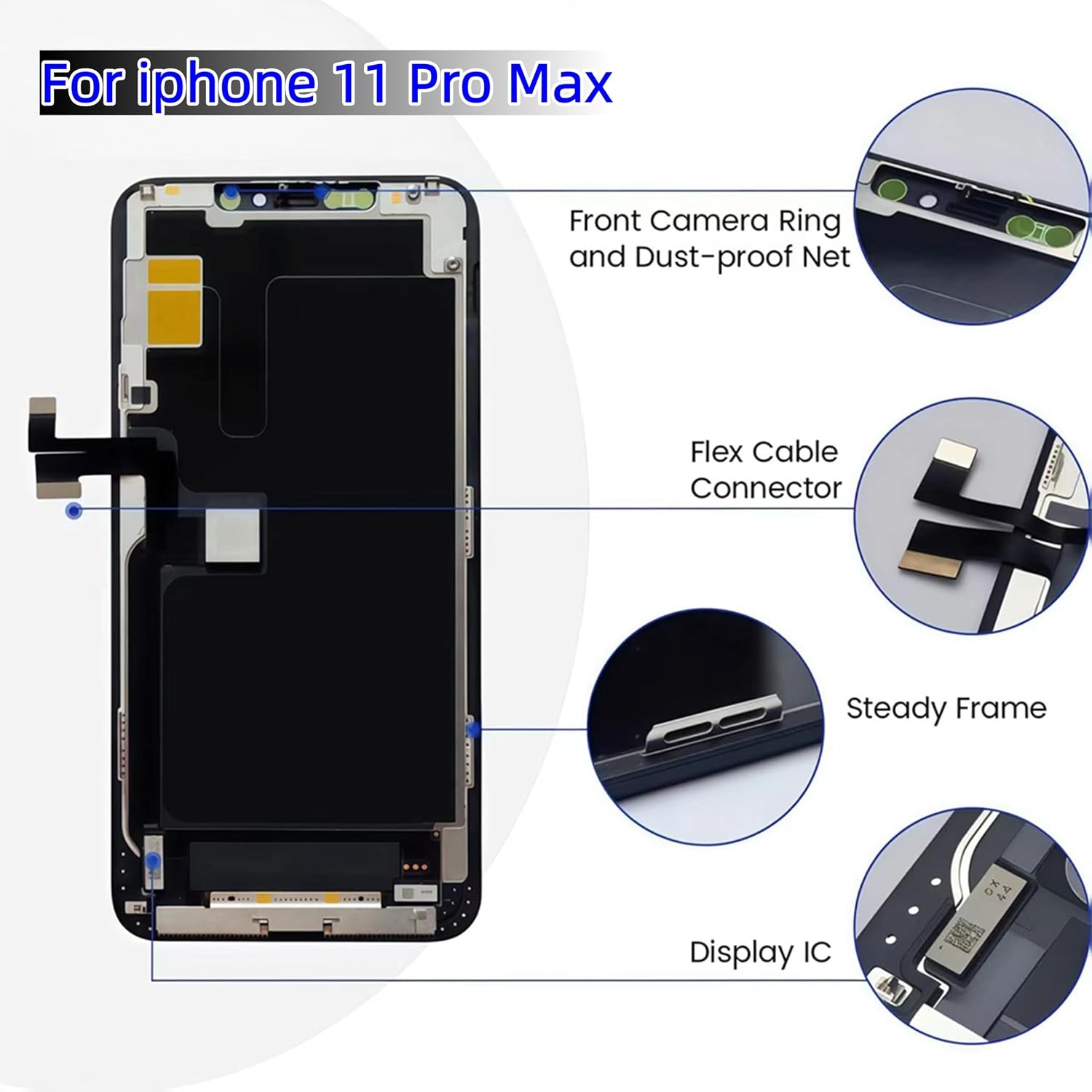 Replacement Screen Kit 6.5" for iPhone 11 Pro Max, LCD Display & 3D Touch Digitizer Frame Assembly with 7-Piece Repair Tools, Compatible with A2161/A2218/A2220 image 3
