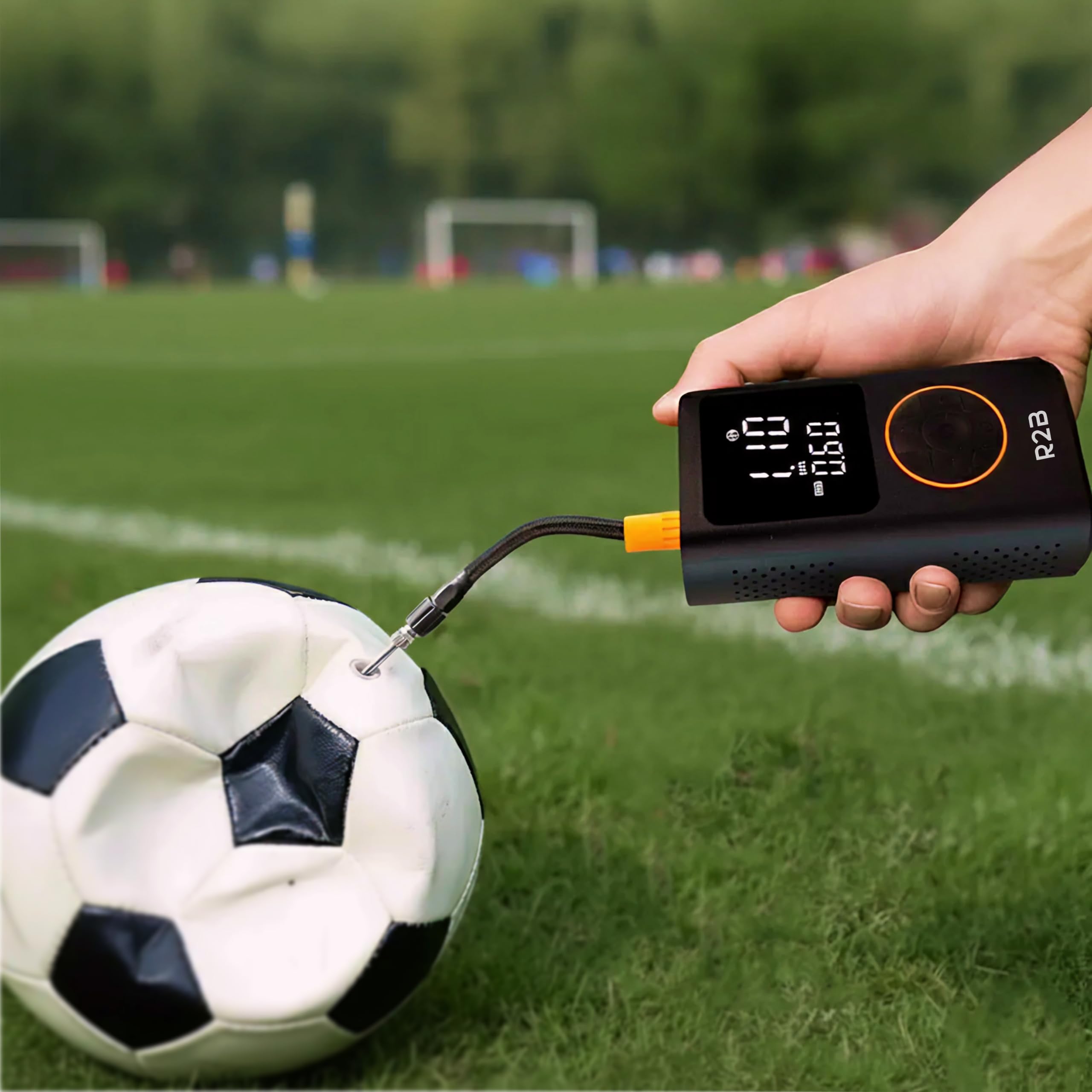 R2B Elektrische Fahrradpumpe 150 PSI, Kabellose Akku Luftpumpe mit Auto-Stop, LED-Licht, USB-C Wiederaufladbar, Mini Kompressor für Fahrrad, E-Bike, Auto, Motorrad, Bälle & Luftmatratzen