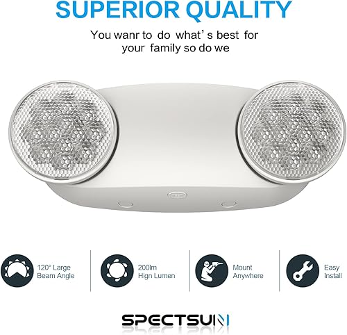 Miniatura 4 de SPECTSUN - Paquete de 12 lámparas LED de emergencia con respaldo de batería y cabezales de ojo de insectos, luz de emergencia estándar de EE. UU.,