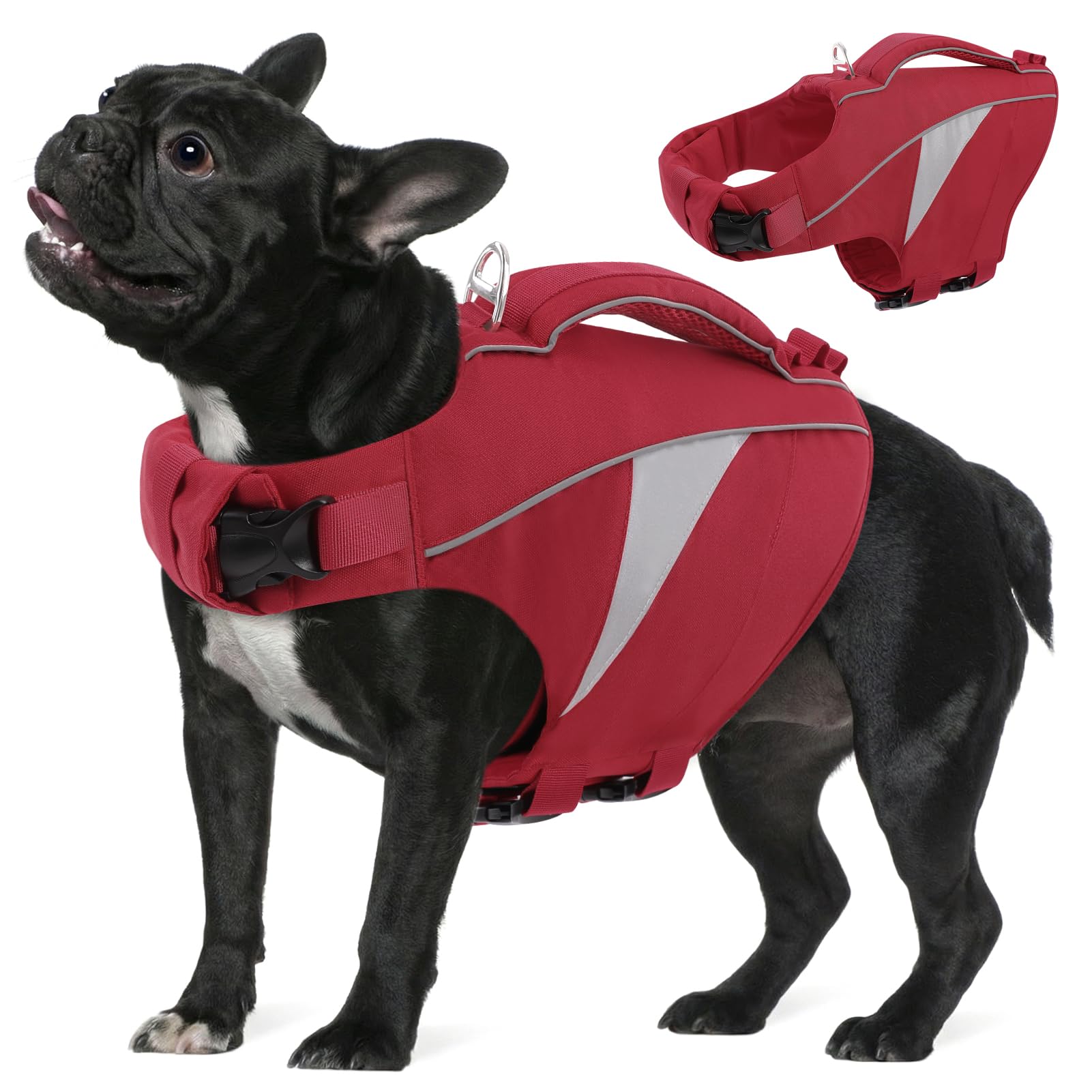 Gilet de sauvetage pour grand chien XL rouge réglable avec poignée