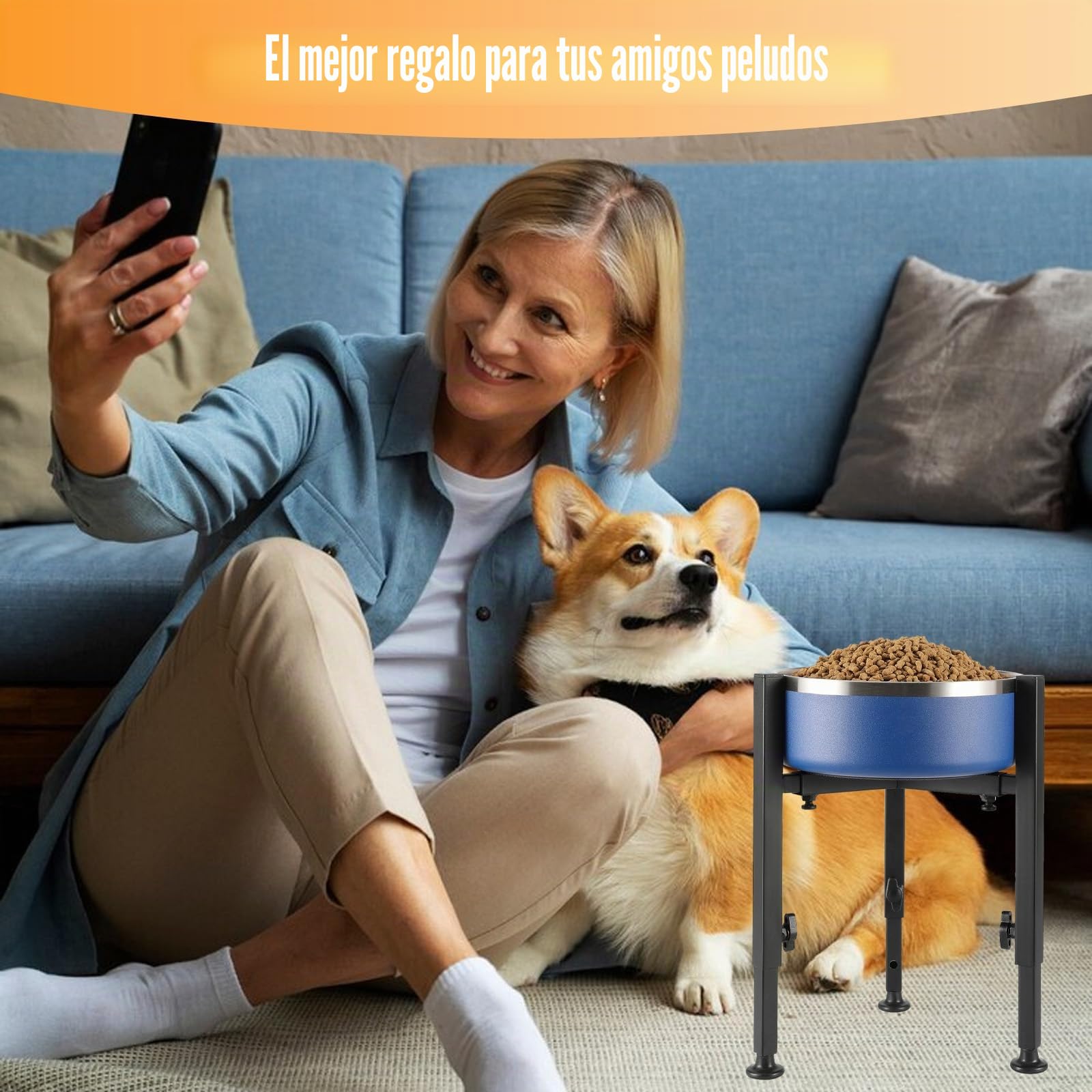 Comedero para perros elevado, 4 alturas ajustables, comedero para perros soporte, ancho ajustable 17-30 cm, cuenco de agua de metal, soporte para cuencos de perro para perros grandes, medianos