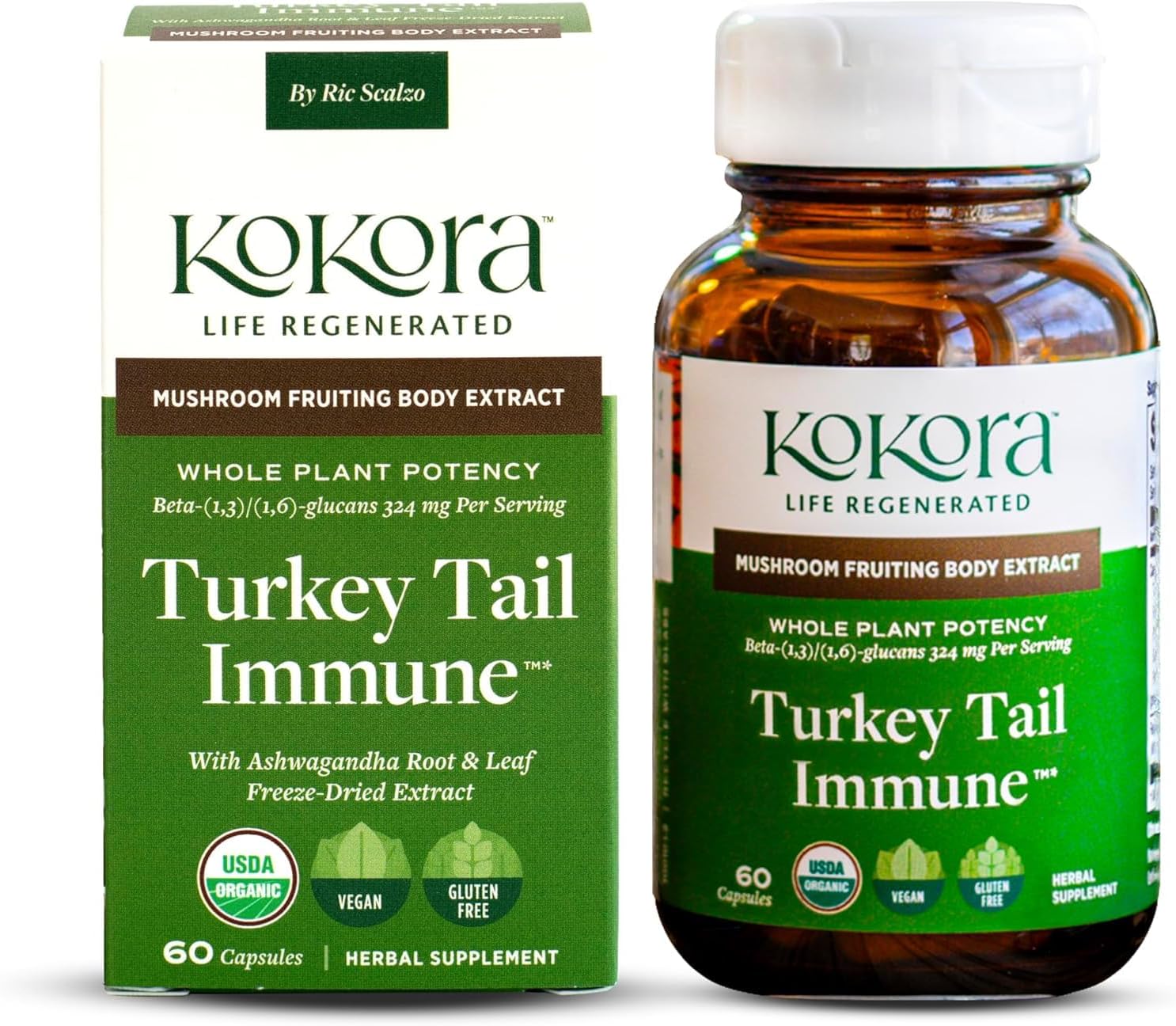 Turkey Tail Immune - Organic Adaptogenic Mushroom Supplement for Immune Health & Wellness* - Turkey Tail with Beta Glucans and Ashwagandha - Vegan, Non-GMO - 60 Capsules - 30 Servings