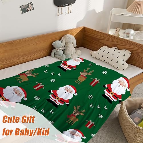 Miniatura 6 de YeeJu Manta de Navidad para niños, pequeña, color verde, de Papá Noel, para niñas, niños, cama de bebé, suave, ligera, mullida, manta de forro polar