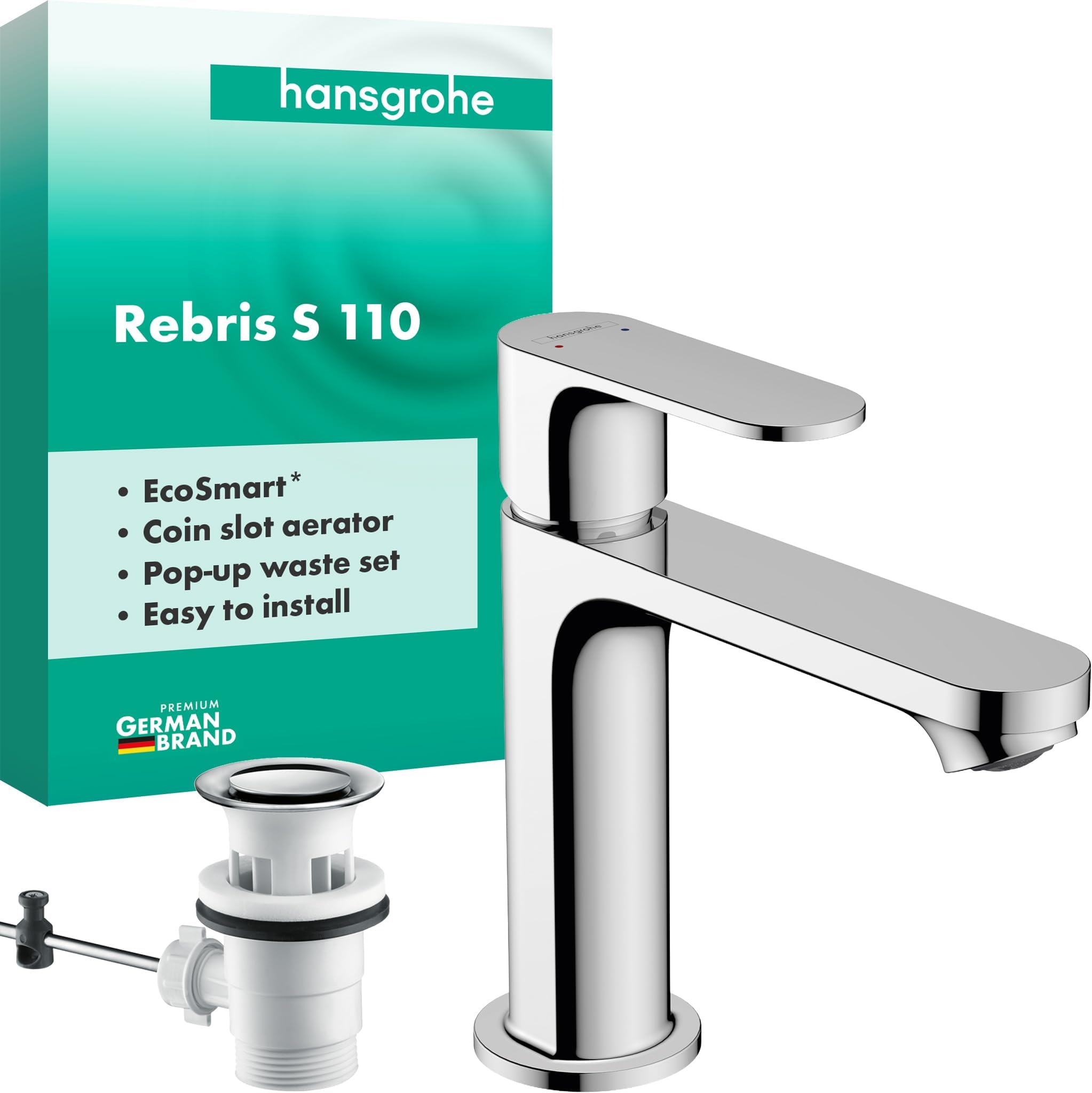 Rebris S Basin Mixer Tap 110 with Pop-Up Waste Set, Chrome, 72517000