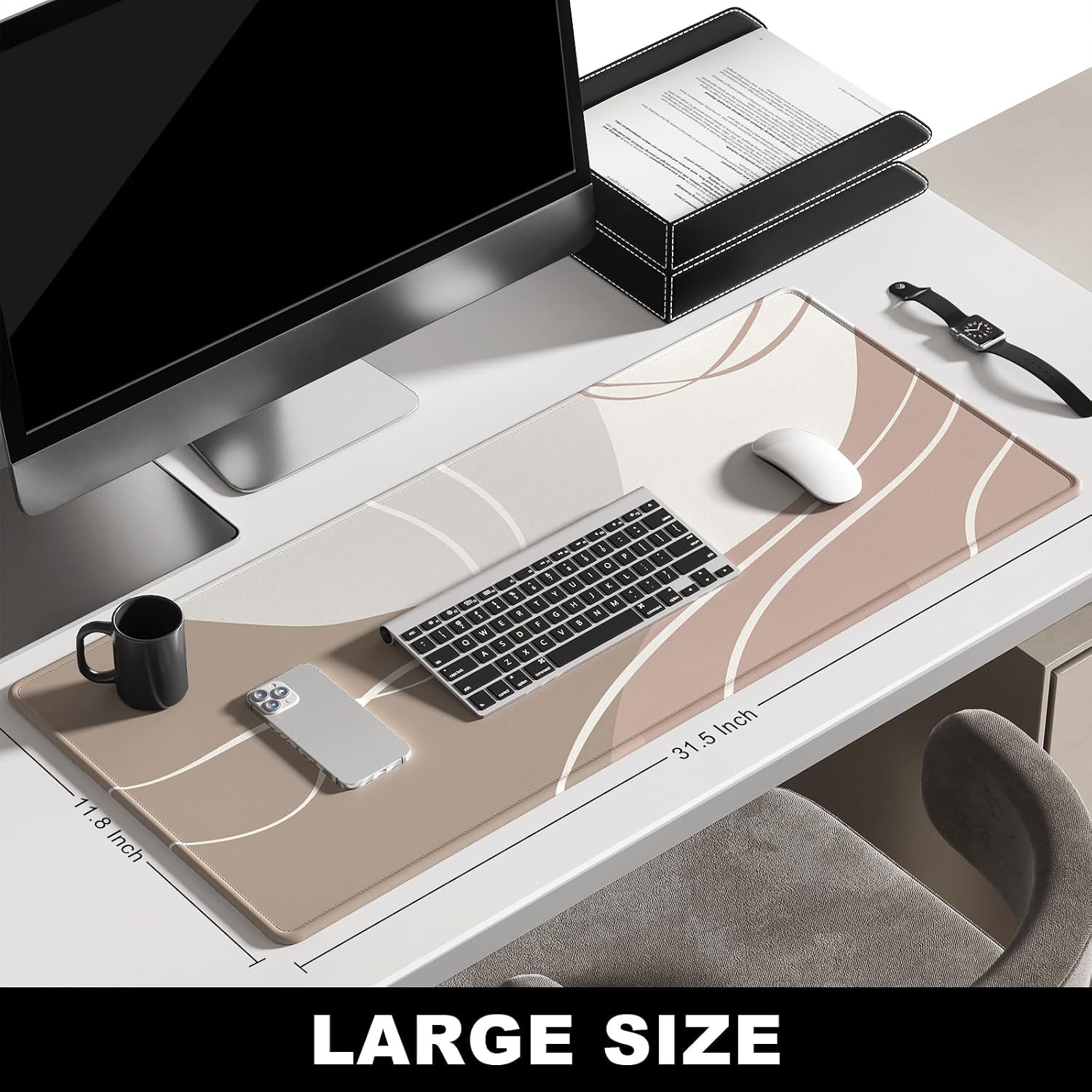 BOSOBO Large Mouse Pad, Desk Mat, XXL Gaming & Keyboard Mat, Desktop Full Cover 31.5 x 11.8 Inches, Modern Abstract Lines image 2
