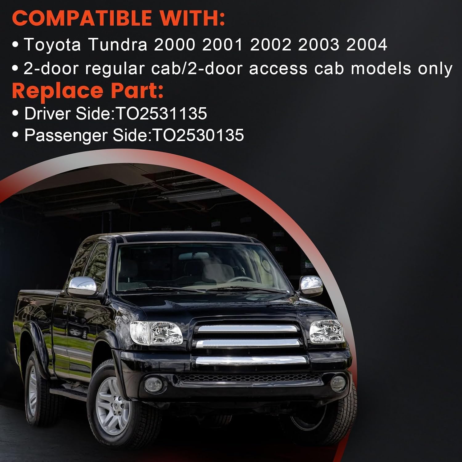 headlights parking lights compatible with 2000-2004 toyota tundra white head lights lamp replacement for to2530135 to2531135