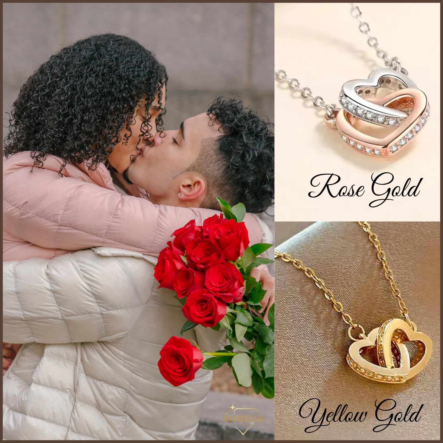 Necklace for Girlfriend Stainless Steel Interlocking Heart Pendant Necklace with Cubic Zirconia Romantic Gift for Girlfriends, Birthday, Anniversary, Valentine’s Day, or Christmas Jewelry for Women