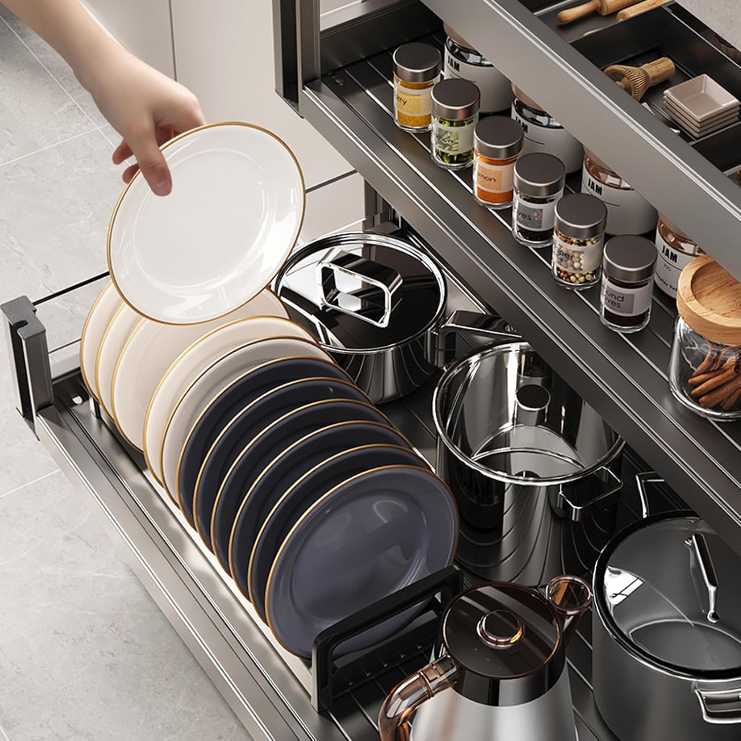 Kitchen Corner Cabinet Pull Out Pantry Storage Shelves pullout Cabinet Shelves Cabinet Corner Organizer Soft & Noiseless Close Sliding Cabinet for Kitchen, Bathroom,Home (Half Draw