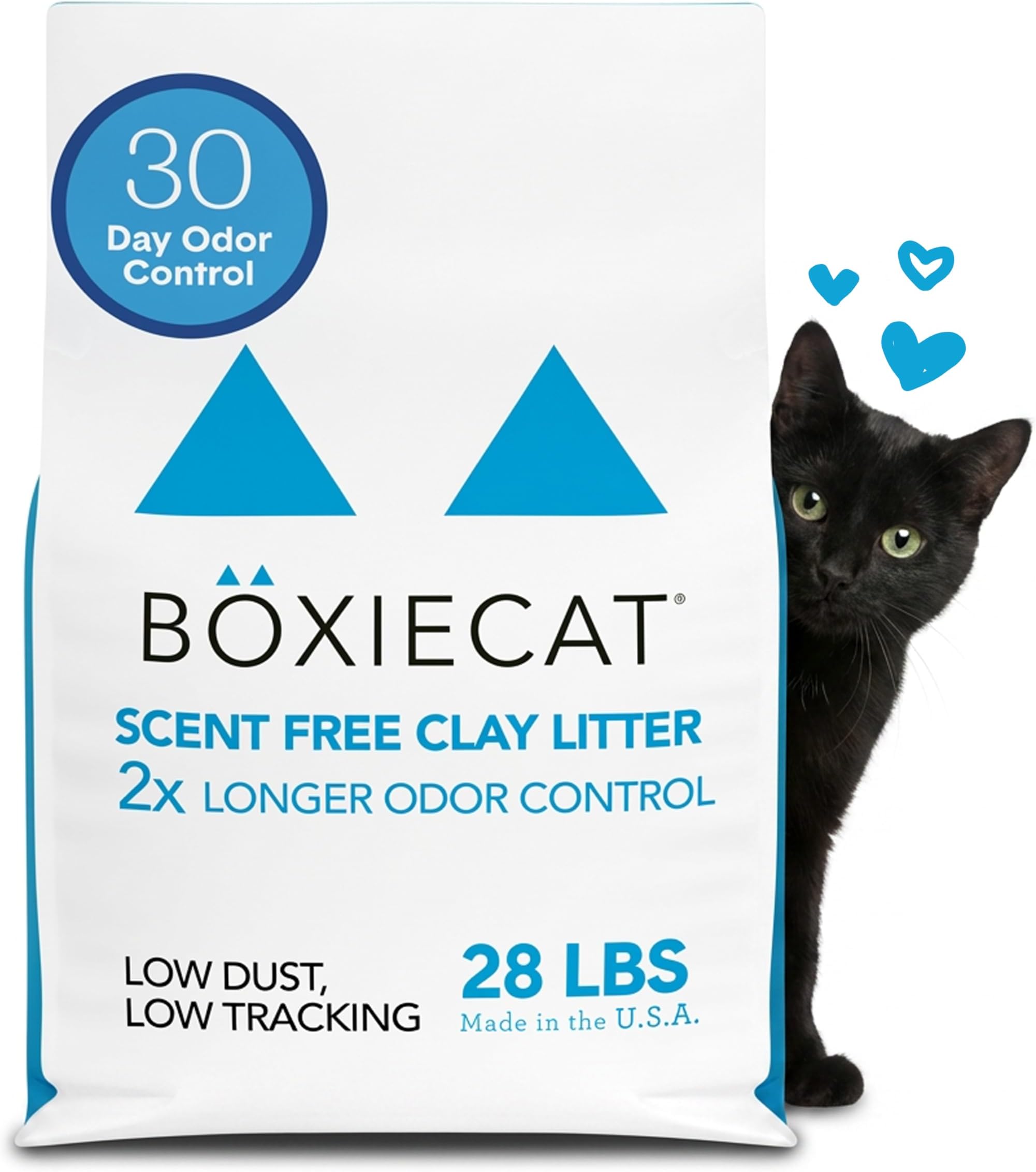 - Boxie Unscented 30 Day Odor Control Clumping Clay Cat & Kitty Litter 28 lb, 99.9% Dust-Free, Hard Flat Top Clumps, No Fragrances No Fillers, Long-Lasting, Easy to Scoop