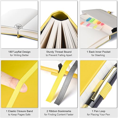 Miniatura 2 de Cuaderno de papel cuadriculado, 312 páginas numeradas A5, diario de cuero de tapa dura, cuaderno de papel cuadriculado de 3.53 ozm, con páginas de