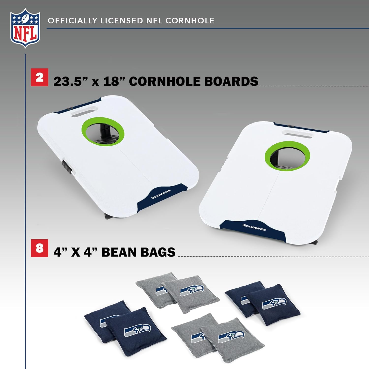 Wild Sports NFL Seattle Seahawks Pro Football All-Weather Cornhole Set - Travel Bean Bag Toss Set Includes 8 Bean Bags