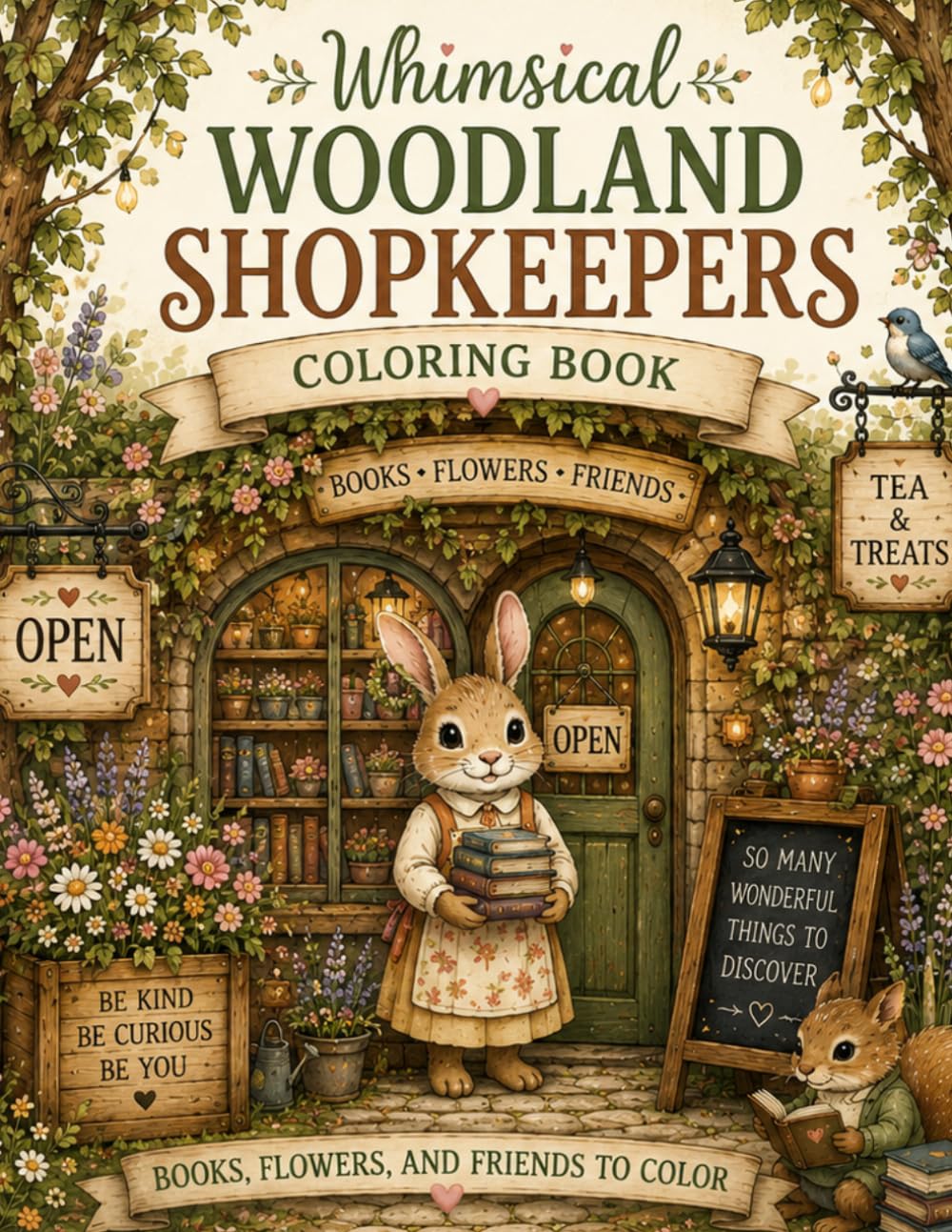Whimsical Woodland Shopkeepers: A Cozy Coloring Adventure