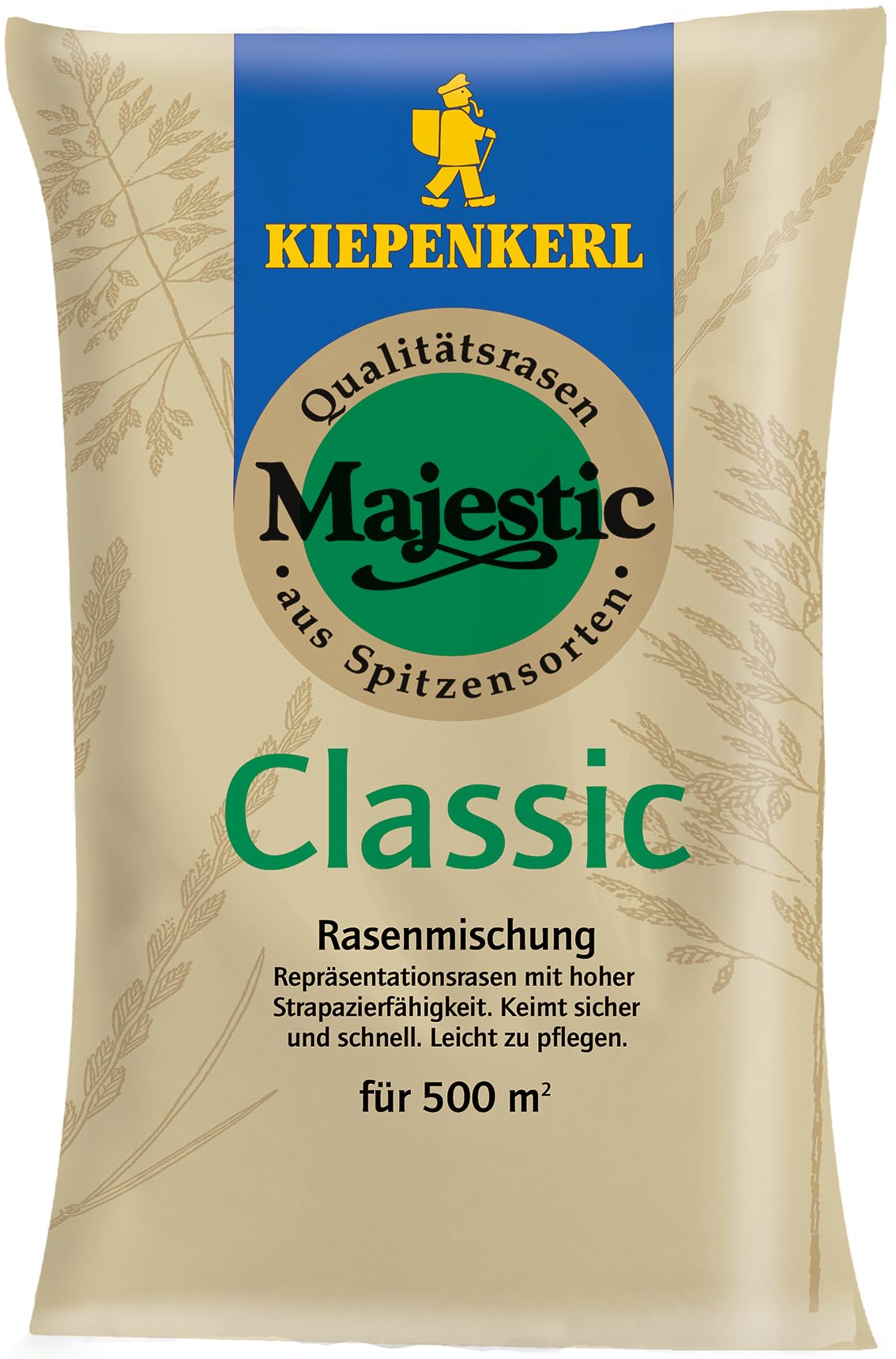 Kiepenkerl Majestic Classic Rasensamen 619500 – Strapazierfähiger Universalrasen für dichten, sattgrünen Rasen, schnellkeimend & pflegeleicht, für sonnige & halbschattige Standorte, 10 kg für 500 m²