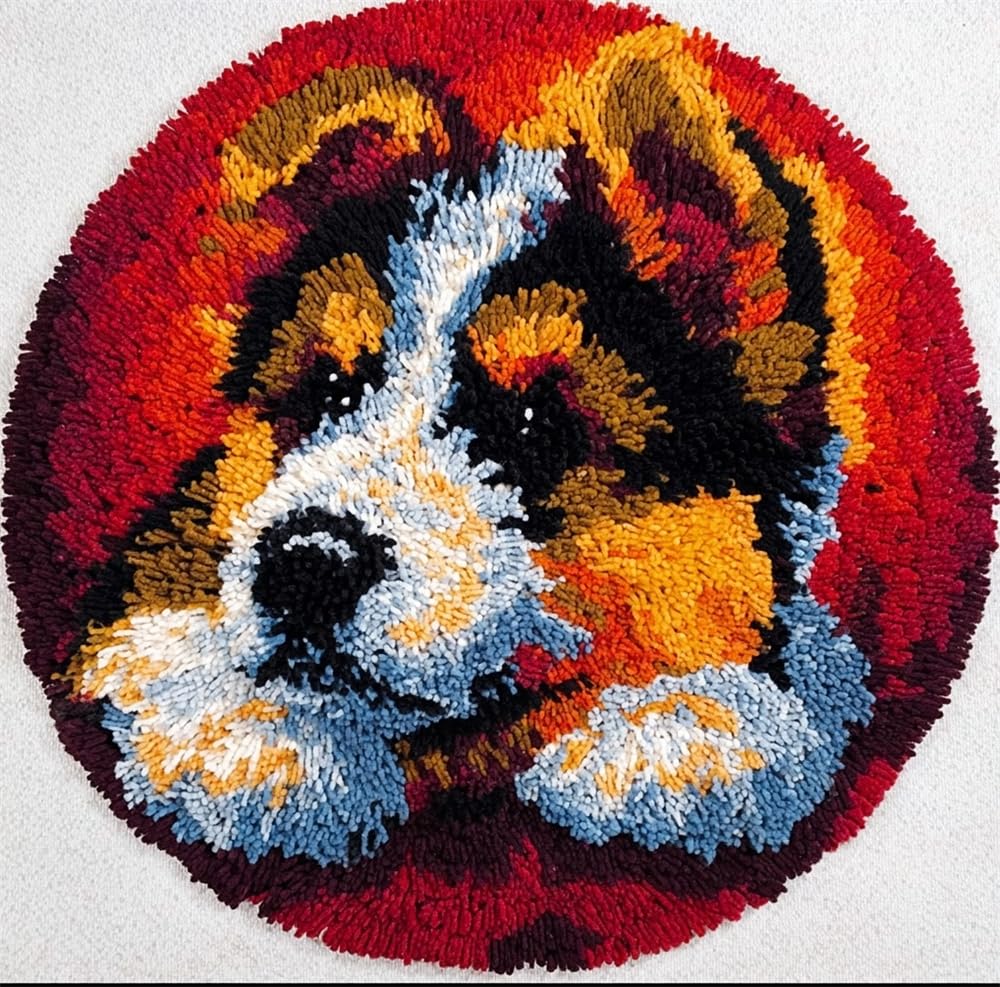 kitphoenix Latch Hook Rug Kit, Dog 20X20Inch (50X50Cm) DIY Rug Making Kit for Adults, Rug Making Kits, Cross Stitch Kit Carpet Making Cushion Needlework for Beginners, Home Decor