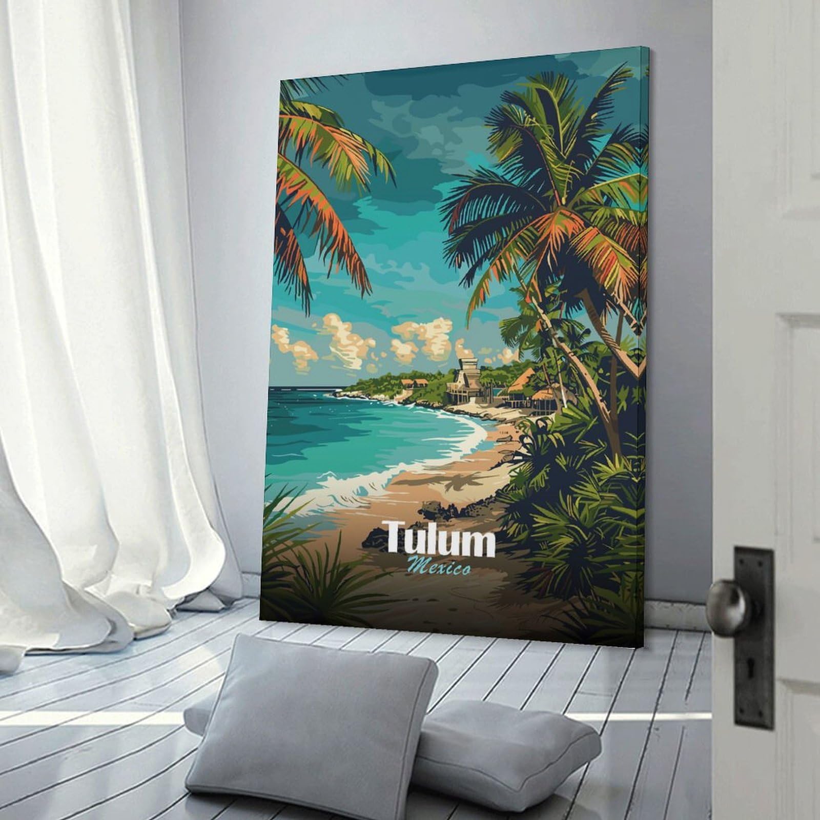 Junmoney Tulum Mexico Beach Travel Canvas Wall Picture 08x12inch(20x30cm), for Contemporary Homes, Apartments Or Offices, Wall Decor with Flexible Room Appeal