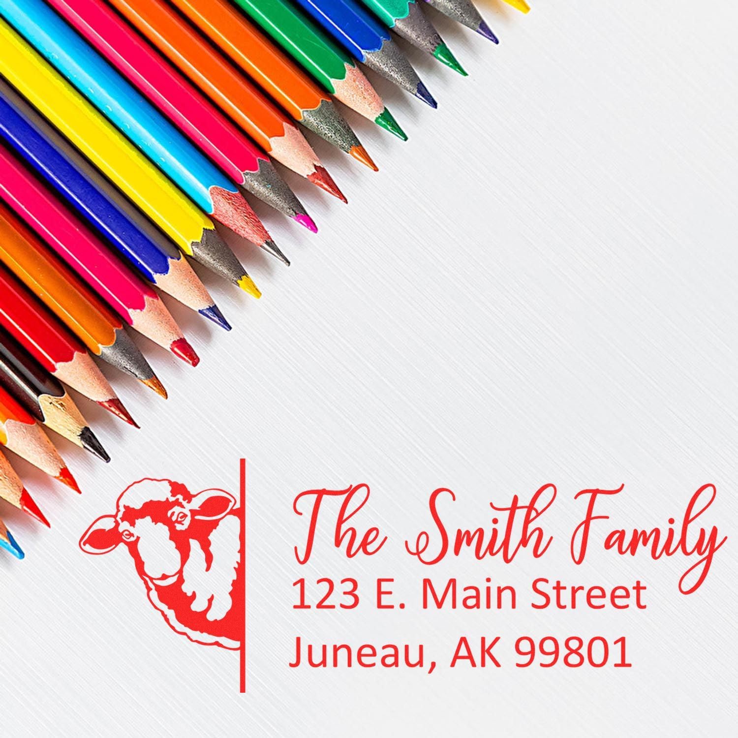 Self-Inking Sheep Customized Return Address Stamp - Easy Press and Print Stamping, Choice of Pink, Black or Purple Case - 11 Ink Colors - Clear Stamping Base - Size 7/8 x 2-1/4 - Sheep Stamp