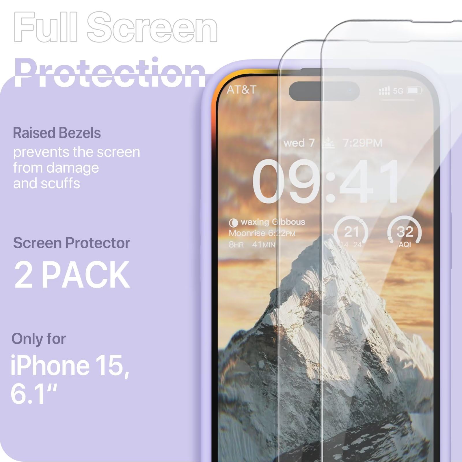 GOODVISH 3 in 1 Silicone Cover per iPhone 15 6.1" (2023), Custodia con 2 Pellicola Protettiva, Case per Cellulare Ultra Sottile Antiurto Resistente [Protezione Fotocamera], Viola