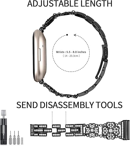 Miniatura 4 de Correas de reloj compatibles con Fitbit Versa 4/Sense 2 para mujer, elegante correa de metal con diamantes de imitación, pulsera de acero inoxidable