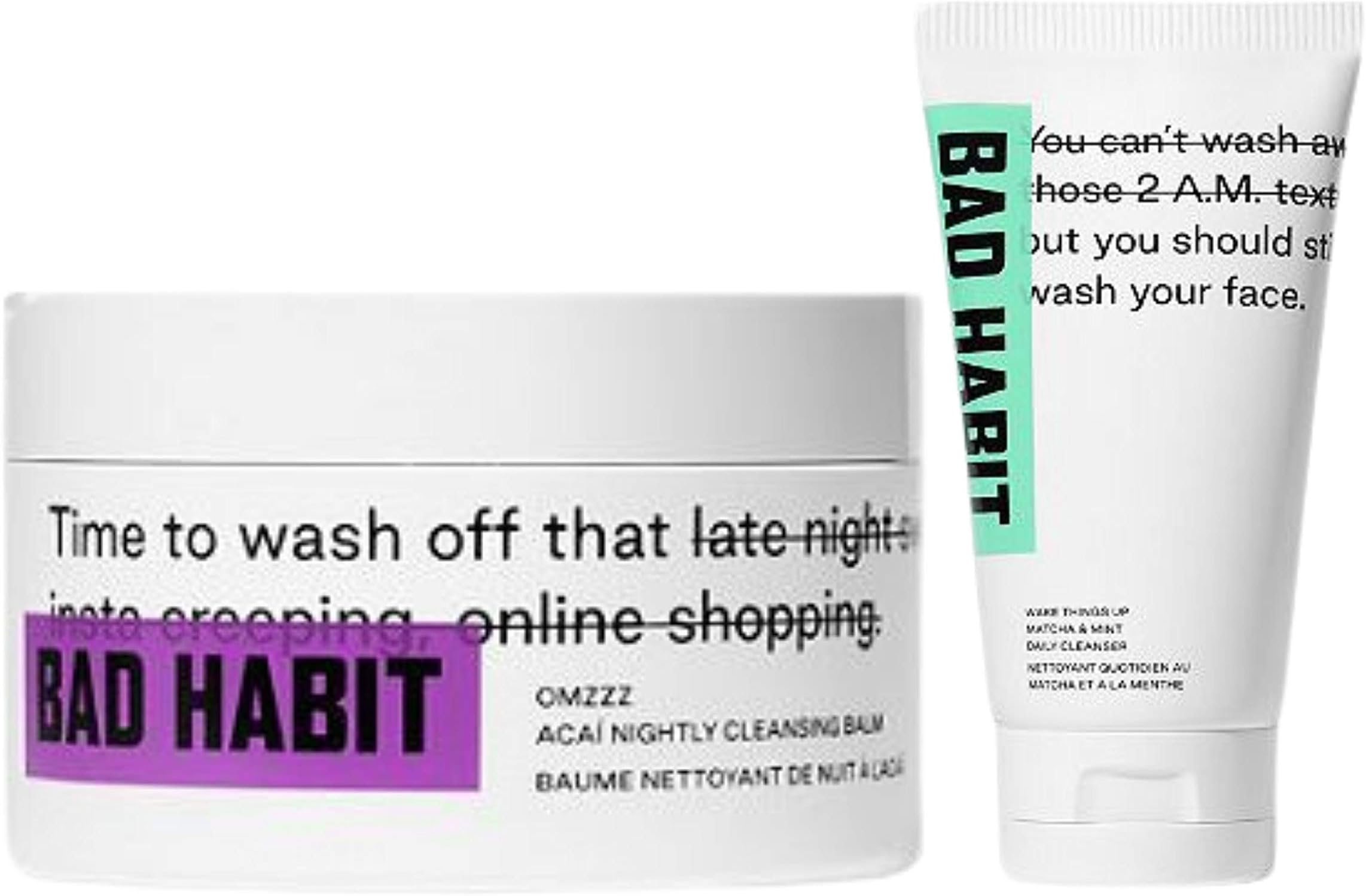 Bad Habit Day and Night Time Cleanser Set! Wake Things Up Matcha & Mint Daily Cleanser And OMZZZ Acai Nightly Cleansing Balm! Leaves Skin feeling soft and moisturized!