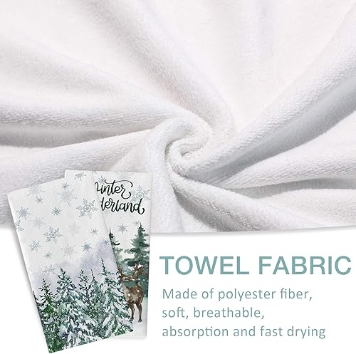 Miniatura 4 de Seliem Snowy Winter Wonderland - Toalla de cocina con copos de nieve, pino y copos de nieve, oso de renos en acuarela, camachuelo, bosque, animales,