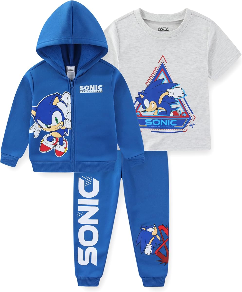 SEGA Sonic the Hedgehog Boys Hoodie T-Shirt and Pants 3 Pc Set Big Kids