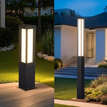 Landscape Path Lights, 31.5" Solar Bollard Light and 92" Tall Wired Pathway Lighting IP65 Waterproof, Driveway Outdoor Lamp Fixture Modern Patio Lantern for Walkway Outside Garden Lawn Commercial