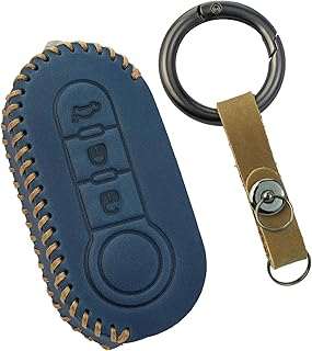HIBEYO Flip Key Atuo Key Case Fits Fiat 500 Lancia Punto Panda Ypsilon Delta Grande Bravo Musa Lancia Leather Key Case Protective Key Box Key Ring Accessories-A Blue