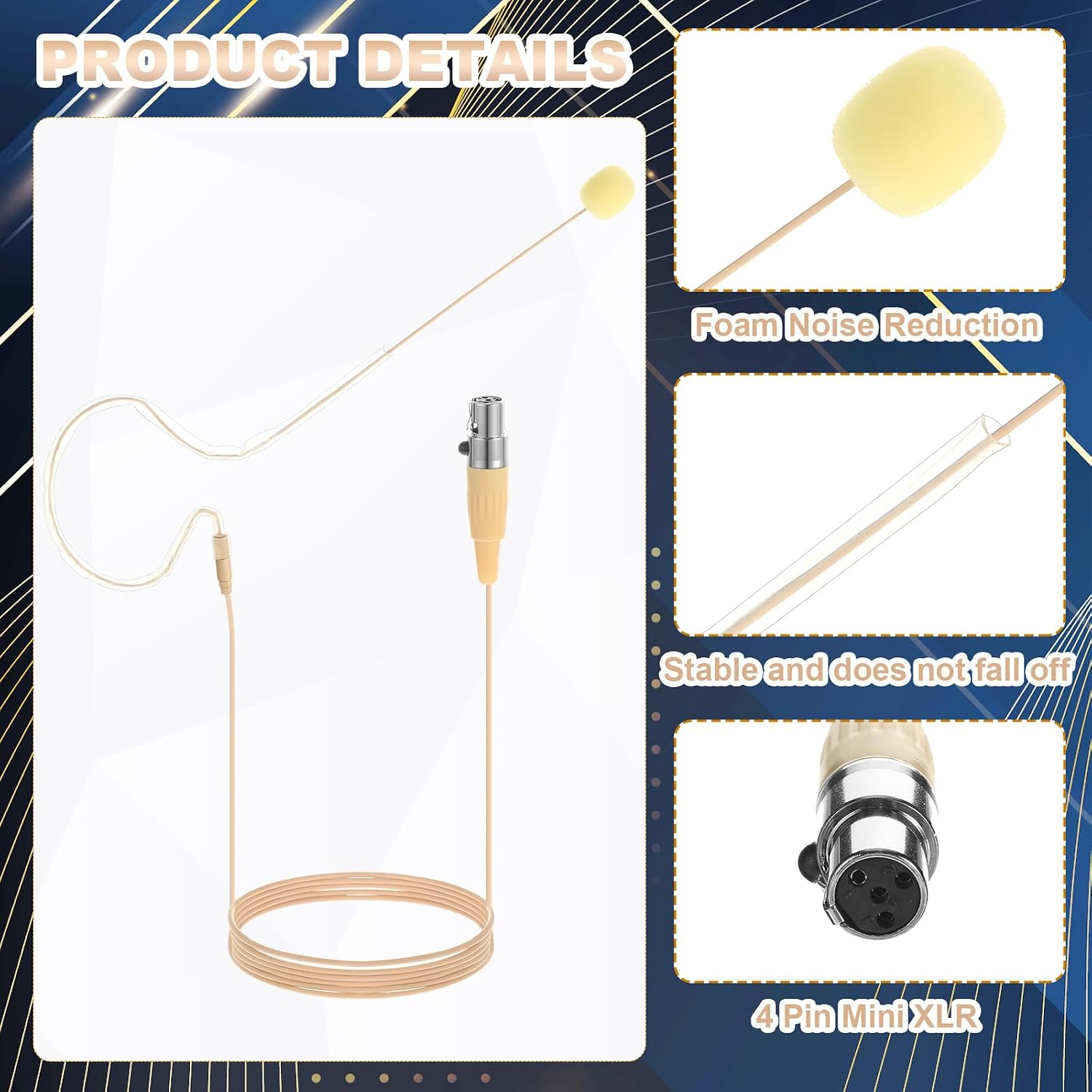 TOODOO in Ear Back Electric Microphone Mini XLR Mic Over The Ear Microphones Headset Microphone XLR with 4 Pin Mini XLR Cable Wire and Microphone Windscreens Compatible with Shure, Beige Color (4 Pcs)