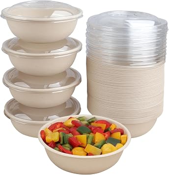 28 oz Disposable bowls with lids food container Plant Fiber 50 Pack
