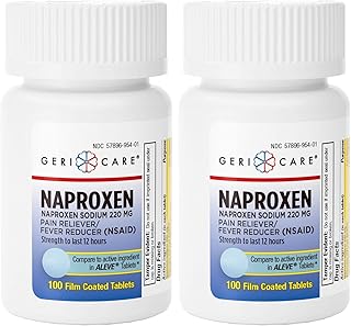 GeriCare Naproxen Sodium Tablets, 220mg (100 Count) NSAID Extra Strength Pain Relief for Headache, Arthritis, Muscle Aches, Menstrual Cramps, Film-Coated, Anti Inflammatory, Fever Reducer (Pack of 2)