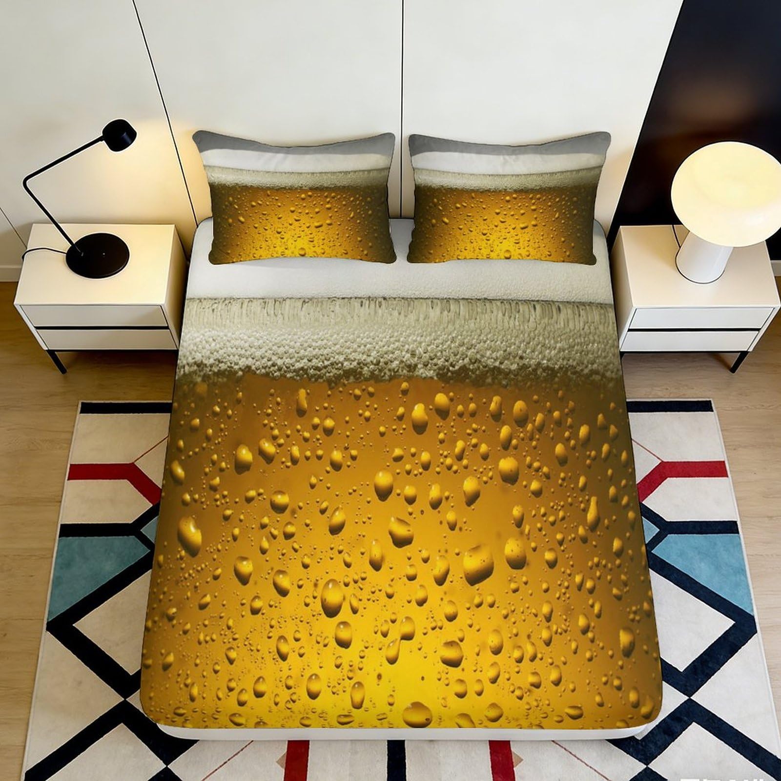Jqzkxnhpbr Style-1 3D Printed Beer Foam Fitted Sheet Microfiber Soft Breathable Golden Drops Bed Cover Bedroom Dorm Decor 90X200x25cm