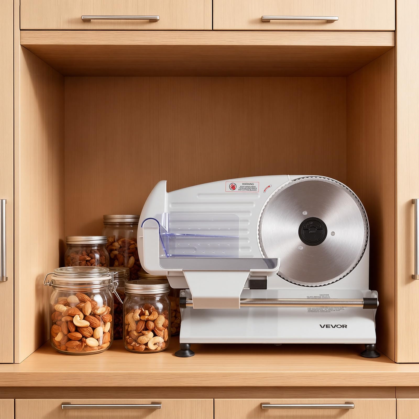 VEVOR Macchina Affettatrice per Carne, Affettatrice Elettrica 2 Lame SUS420 da 19 cm Spessore di Taglio 0-15 mm Multiuso per Carne Congelata Prosciutto Baguette Bistecca, Velocità 70-100 giri/min